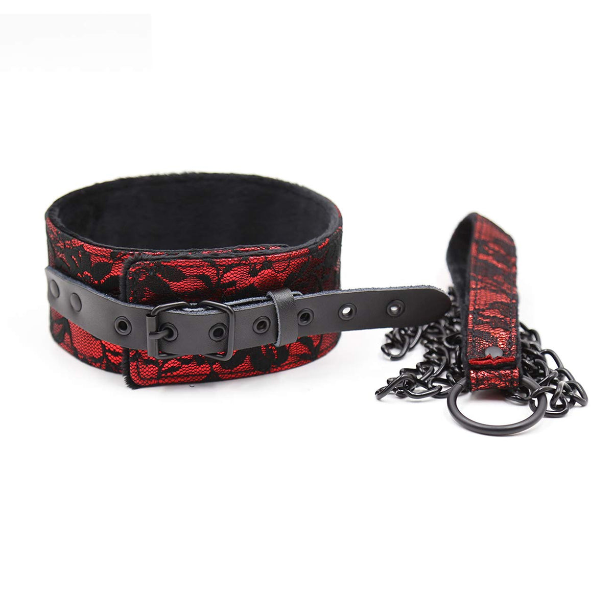 ItspleaZure Red & Black Faux Leather BDSM Collar and Leash