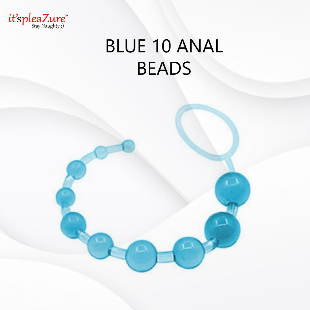 Blue 10-bead anal toy with flexible TPE silicone construction