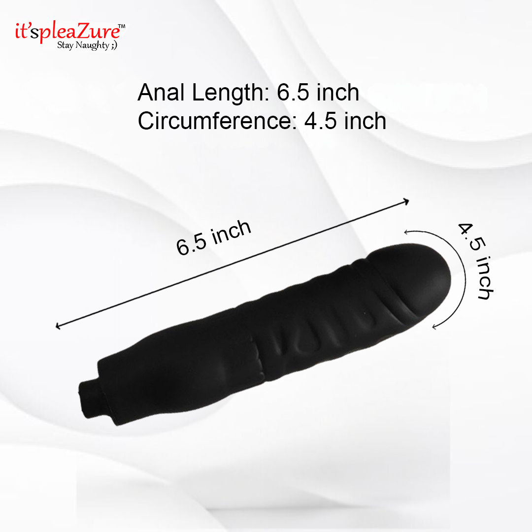 Black product with measurements on a white background, featuring the brand 'it's pleAZure'.