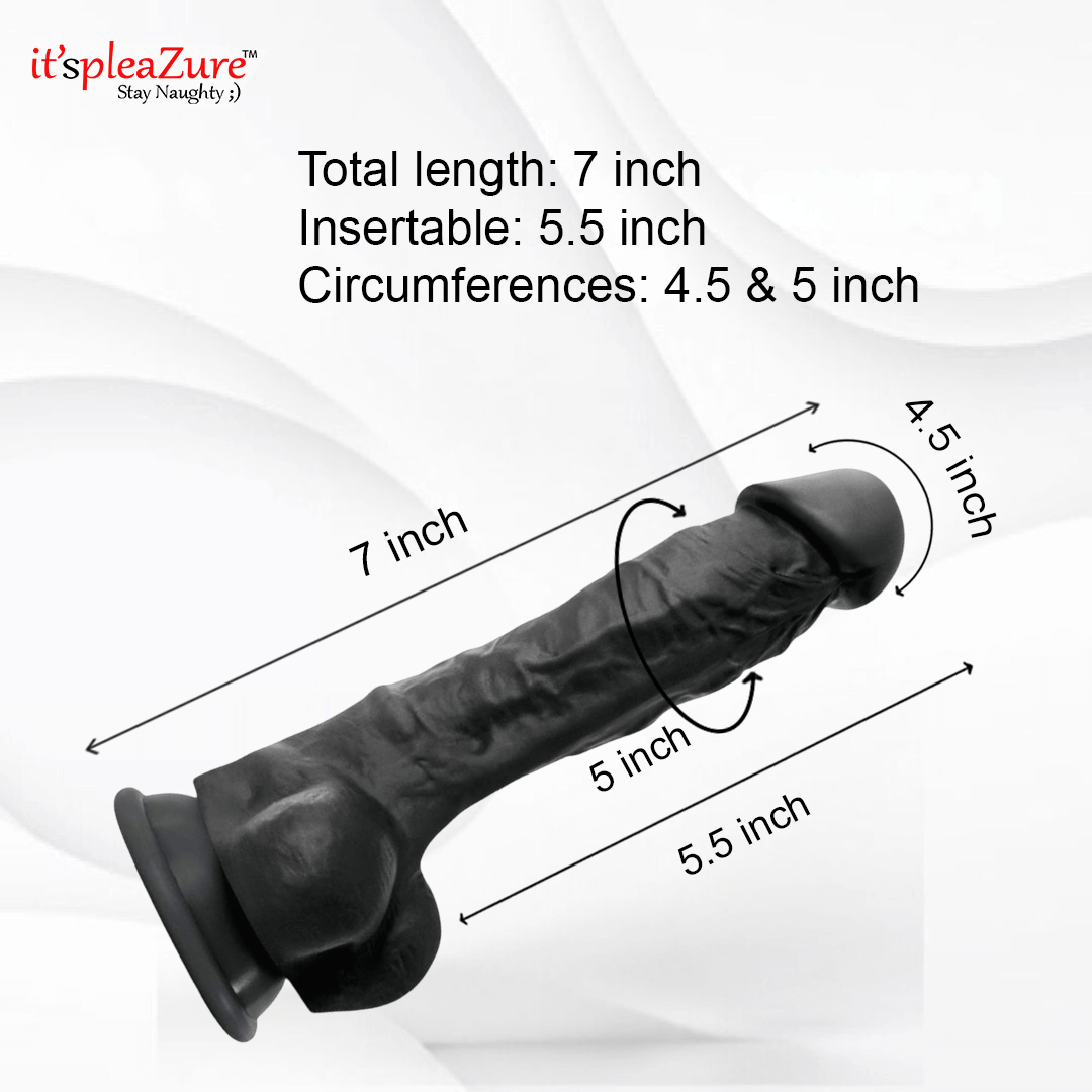 Size guide: 7-inch length (5.5-inch insertable) with 4.5–5-inch circumference