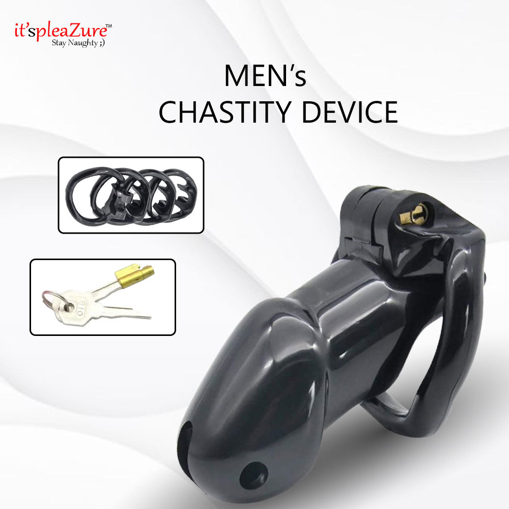 it'spleaZure Transparent Chastity Cage – Discreet Men's Device with Adjustable Rings