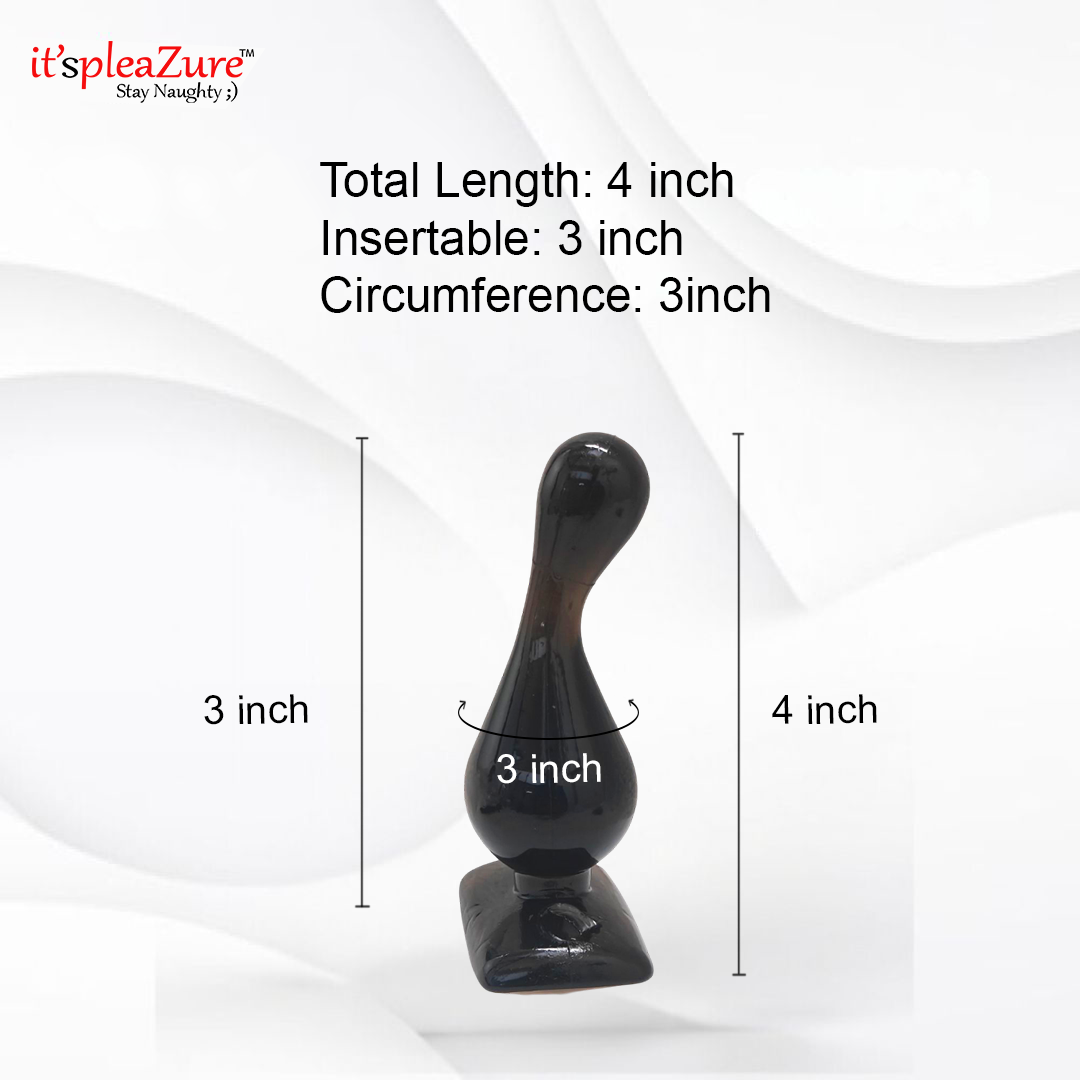 Black product with measurements on a white background, featuring 'it's pleazure' branding.