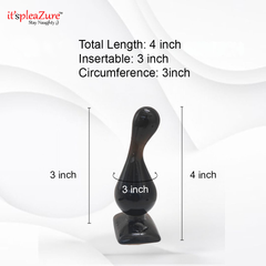 Black product with measurements on a white background, featuring 'it's pleazure' branding.