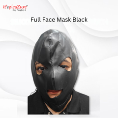 Black full-face mask on a white background with 'it'spleazure' branding.