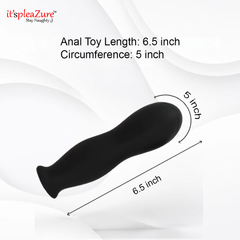 Black anal toy with measurements on a white background, featuring the 'it's pleazure' brand.