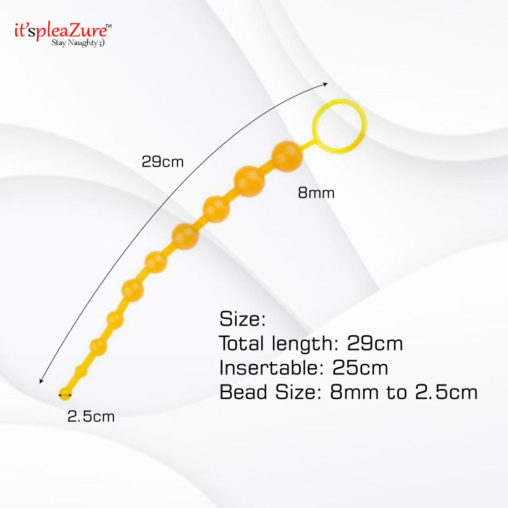 Size details of anal beads - 29cm total length with graduated 8mm-2.5cm beads