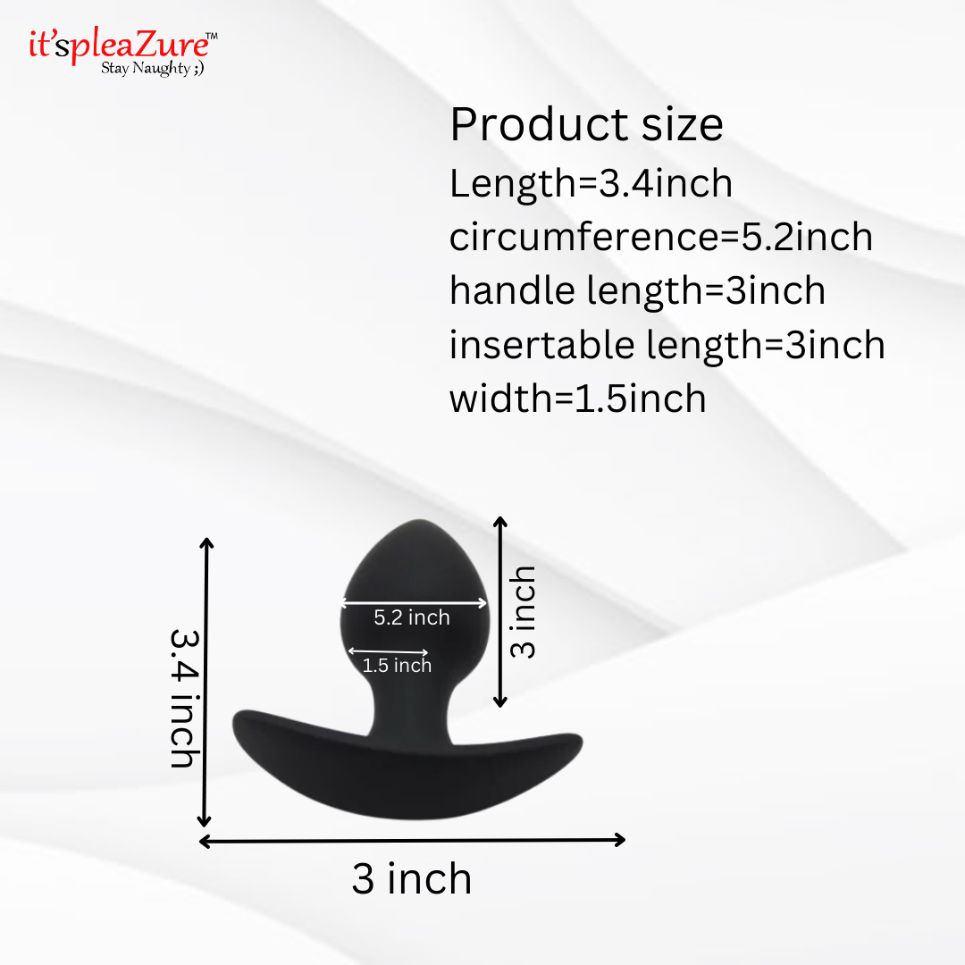 it'spleaZure Anal Plug size details - Measurements for length, circumference, and width