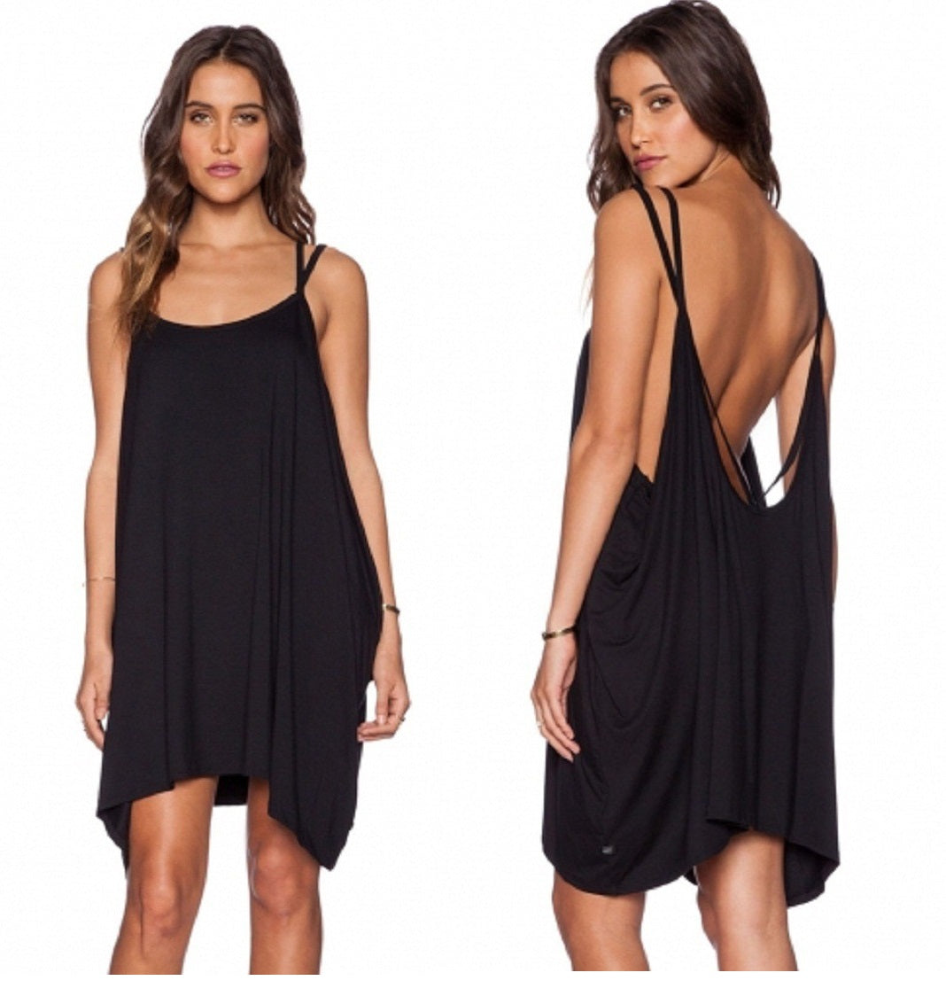 ItspleaZure Womem's Black Open Back Midi Dress