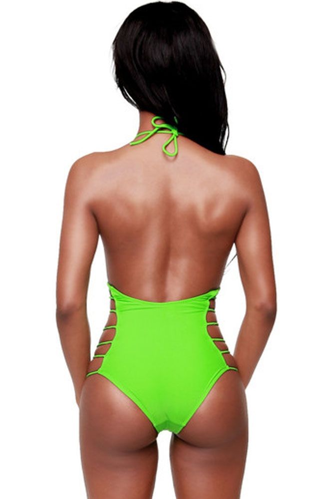 Itspleazure Neon Green Women's Monokini for Beach