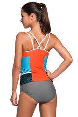 ItspleaZure Lace Splice Color Block with Grey Brief 2pcs Tankini Swimsuit