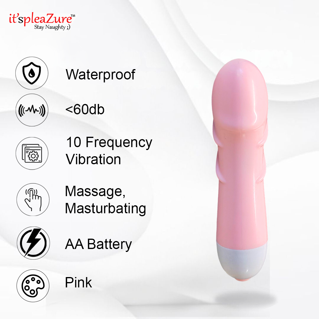 it'spleaZure Mini Wand Vibrator - Waterproof pink vibrator with 10 speeds and AA battery