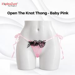 ItspleaZure Baby Pink Satin Tie-Side Thong with Black Lace – Free Size