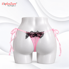 ItspleaZure Baby Pink Satin Tie-Side Thong with Black Lace – Free Size