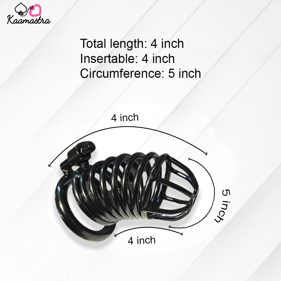 Black metal cage with measurements on a white background, branded 'Kaamastra'.