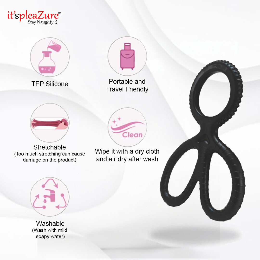 Black toy with branding and features on a white background