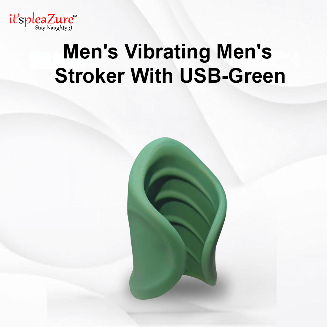 Green men's stroker with USB on a white background, branded 'it's pleazure'.