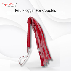 it'spleaZure Stay Naughty red flogger for couples, displayed to show the falls and handle