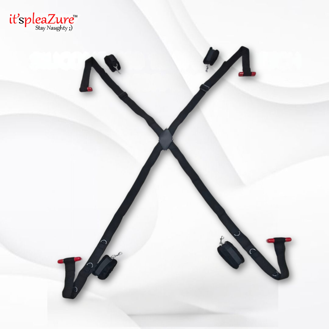 Black and red harness on a white background with 'it's pleaZure' branding.