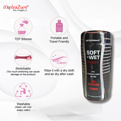 Product packaging with features listed on a white background