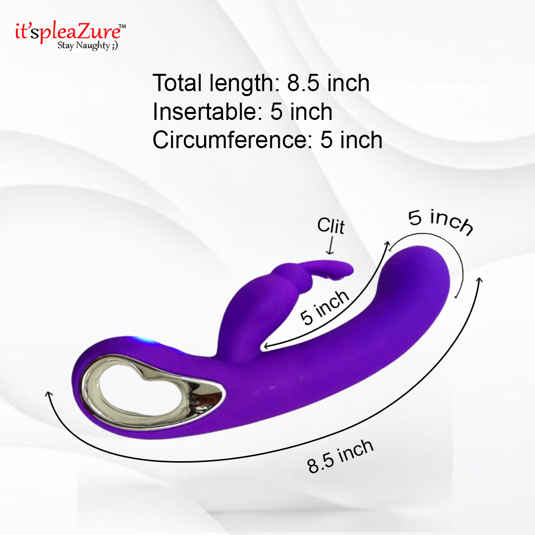 Purple product with measurements labeled on a white background