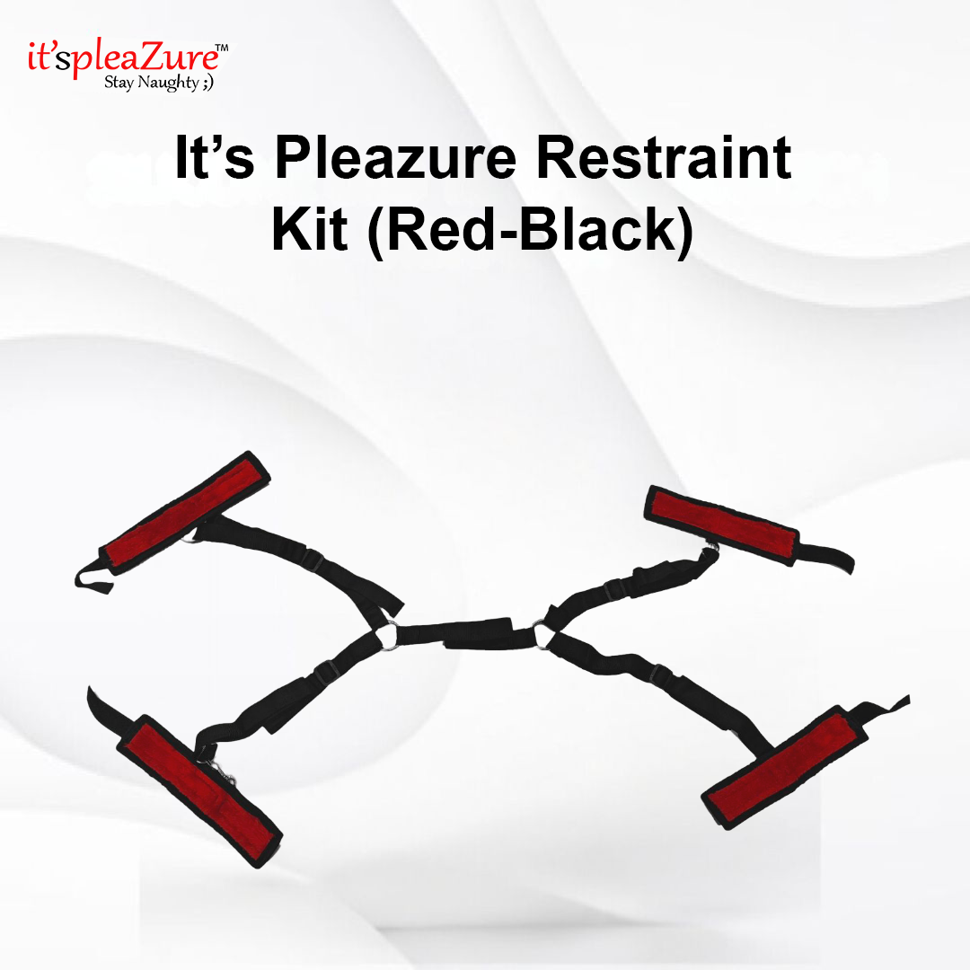 Pleazure Restraint Kit with red and black straps on a white background