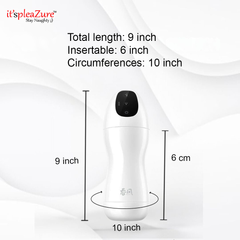 Tryfun Soul Series Automatic Masturbator dimensions: 9-inch total length, 6-inch insertable, 10-inch circumference