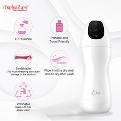Close-up of Tryfun Automatic Masturbator’s TEP silicone material, stretchable design, and care instructions