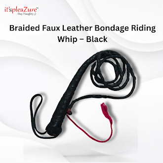 ItspleaZure Braided Faux Leather Bondage Riding Whip – Black