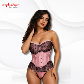 ItspleaZure Pink Lace Corset Bustier Lingerie Set with Thong – XL