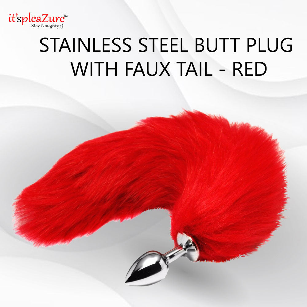 red faux tail butt plug on Itspleazure 