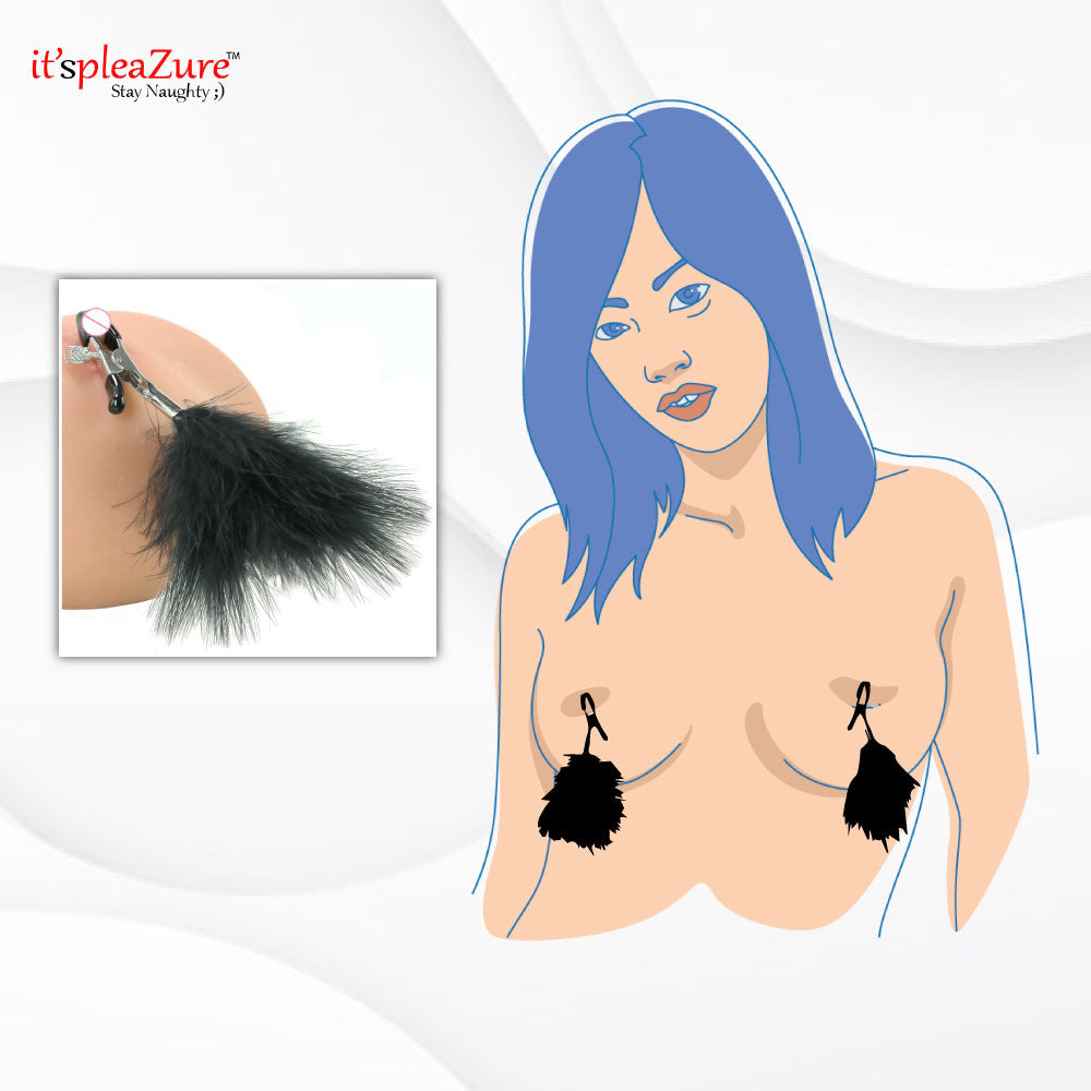 Black Feather Nipple Clamp Clip for Women at Itspleazure