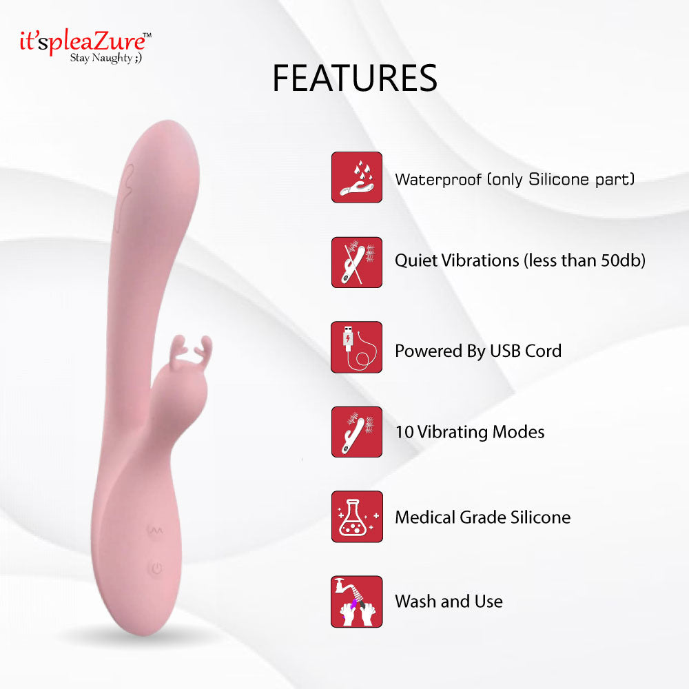 Itspleazure Premium Pink Silicone USB Rabbit Vibrator for Women