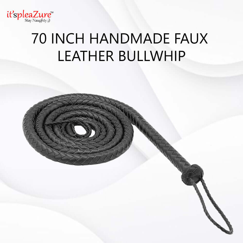 Itspleazure Black 70 inch Handmade Faux Leather Sex Whip