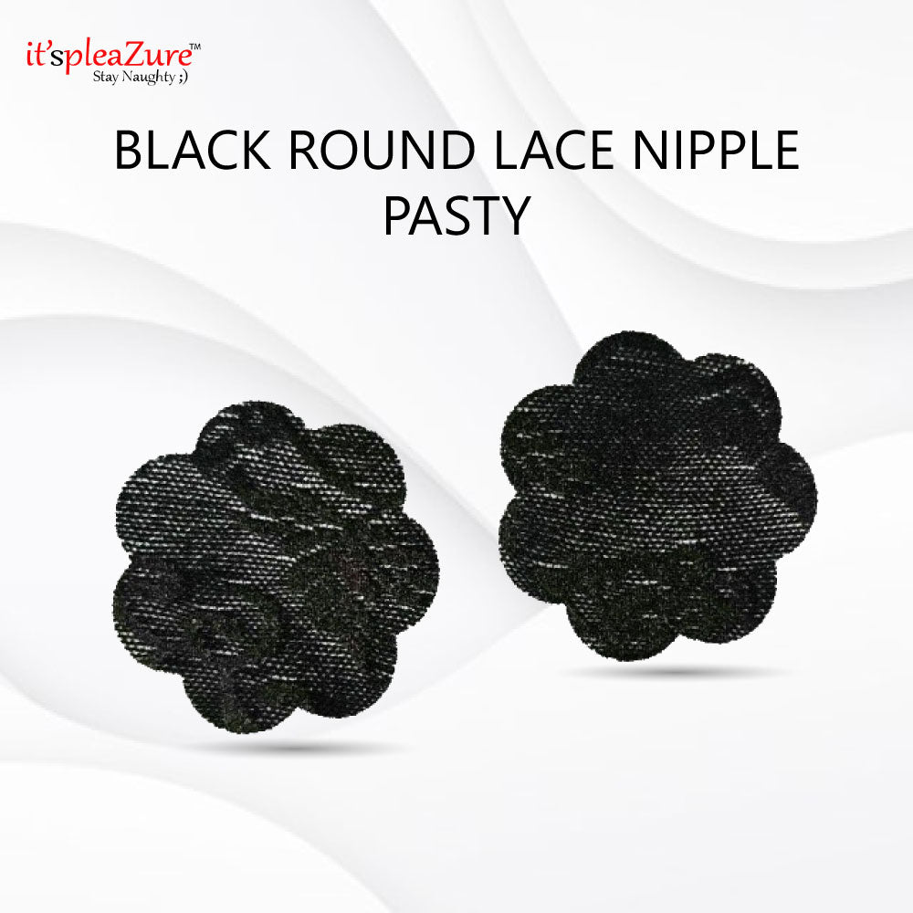 Black Round Lace Flower Nipple pasties at Itspleazure