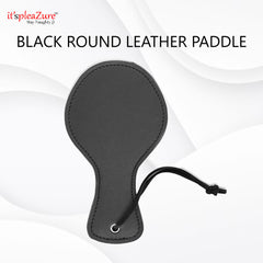 Black Round Leather Sex Paddle at Itspleazure