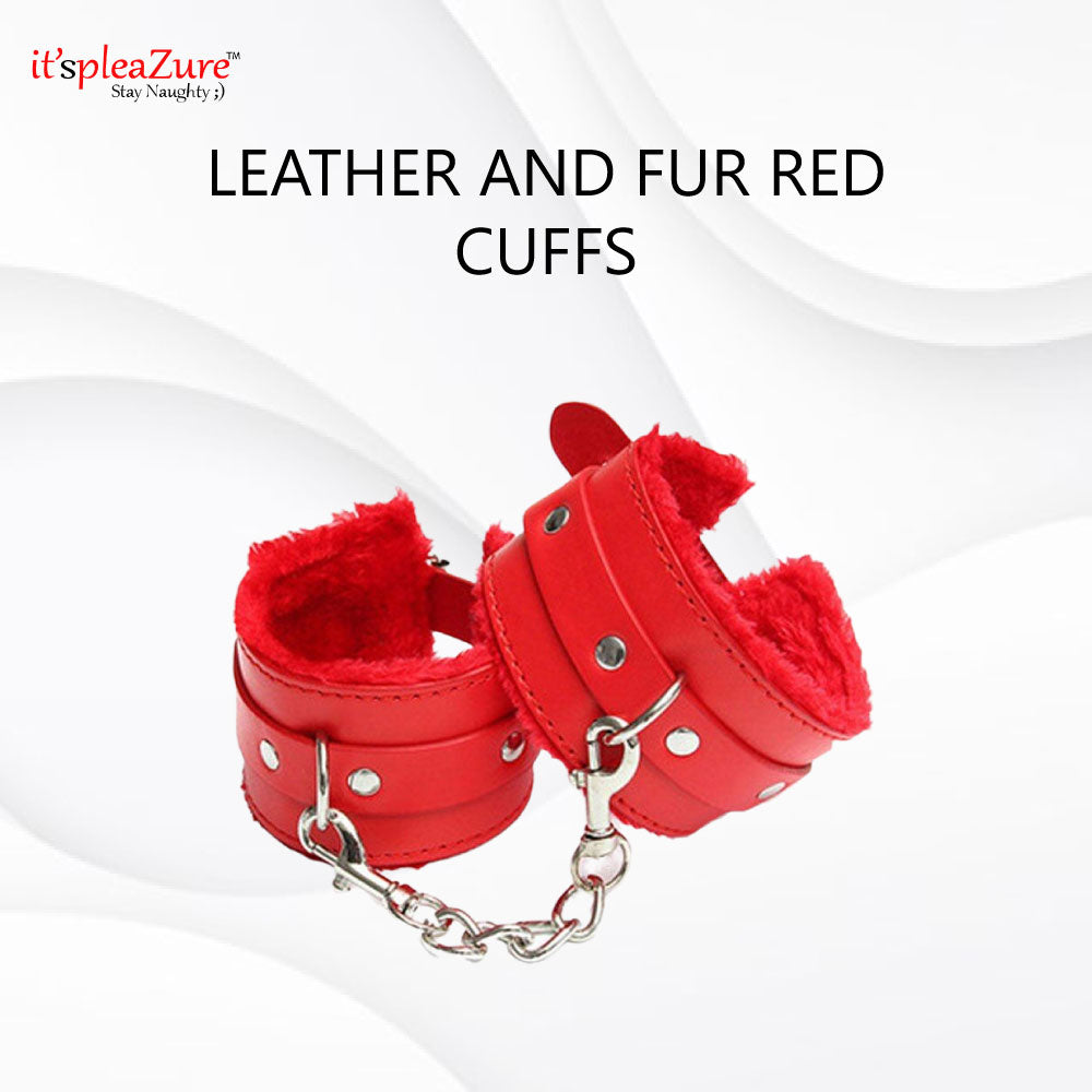 Leather And Fur Red Hand and Ankle Cuffs from ItspleaZure
