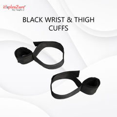 Black BDSM Thigh and Hand cuff product at Itspleazure