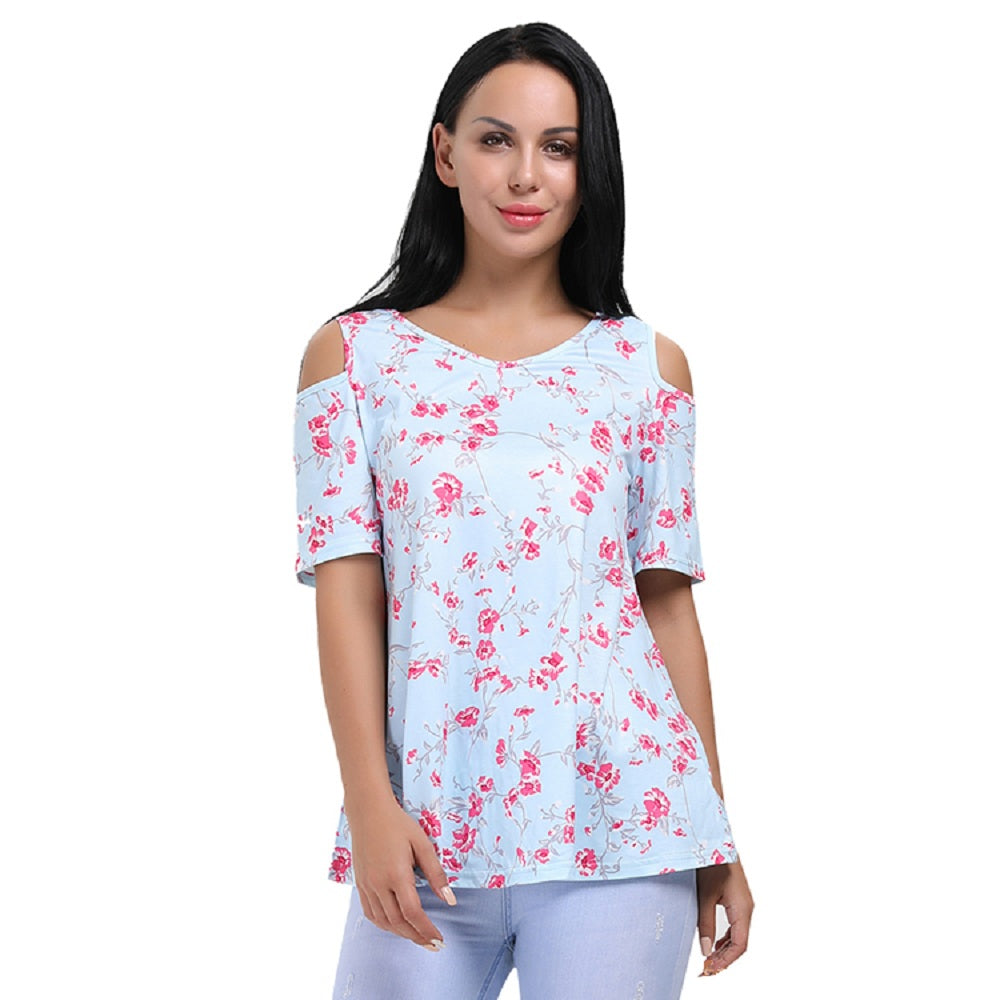 ItspleaZure Sweet Short Sleeve Floral Cold Shoulder Top for  at itspleaZure