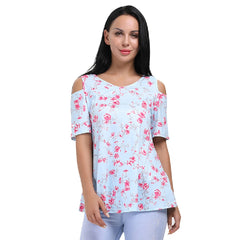 ItspleaZure Sweet Short Sleeve Floral Cold Shoulder Top for  at itspleaZure