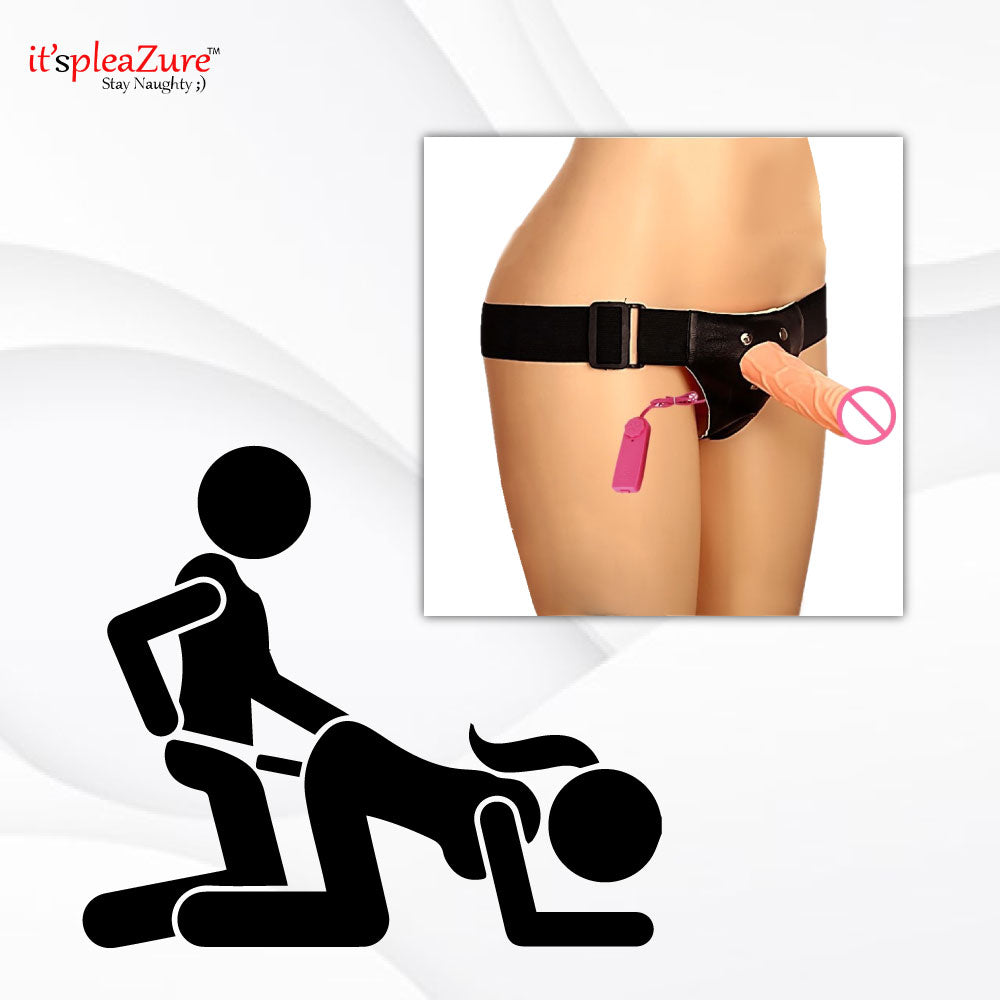 Illustration of it'spleaZure vibrating strap sleeve in use - couples’ pleasure product