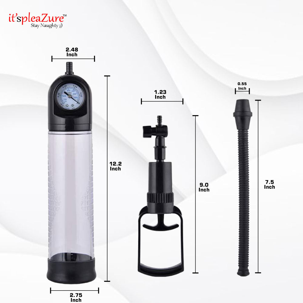 Product dimensions: 12.2-inch length, 2.48-inch chamber - Medical-grade penis pump components