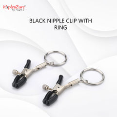 it'spleaZure Black Nipple Clip with Ring - Adjustable BDSM accessory with ring attachment