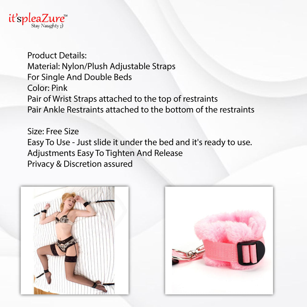 Close-up of soft nylon and plush restraints for beds, adjustable for single or double size mattresses