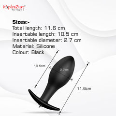 Size details of anal plug - 11.6cm length, 2.7cm diameter