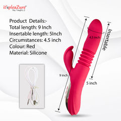 Dimensions: 9-inch length, 5-inch insertable, 4.5-inch circumference, red silicone vibrator