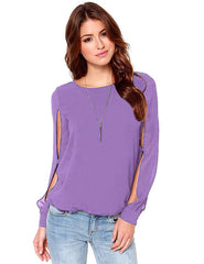 Casual Back Button Keyhole Purple Top for Women at itspleaZure