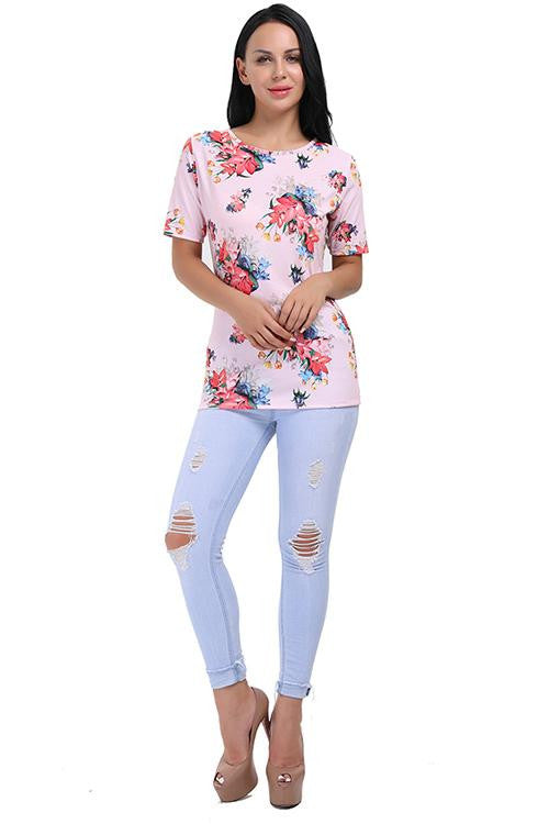 ItspleaZure Flower Pink Retro Tops for  at itspleaZure