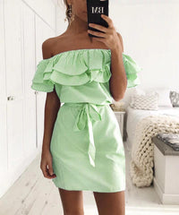 ItspleaZure Stripe Elastic Slash Neck Dress Tie Plus Size Dresses Green for  at itspleaZure