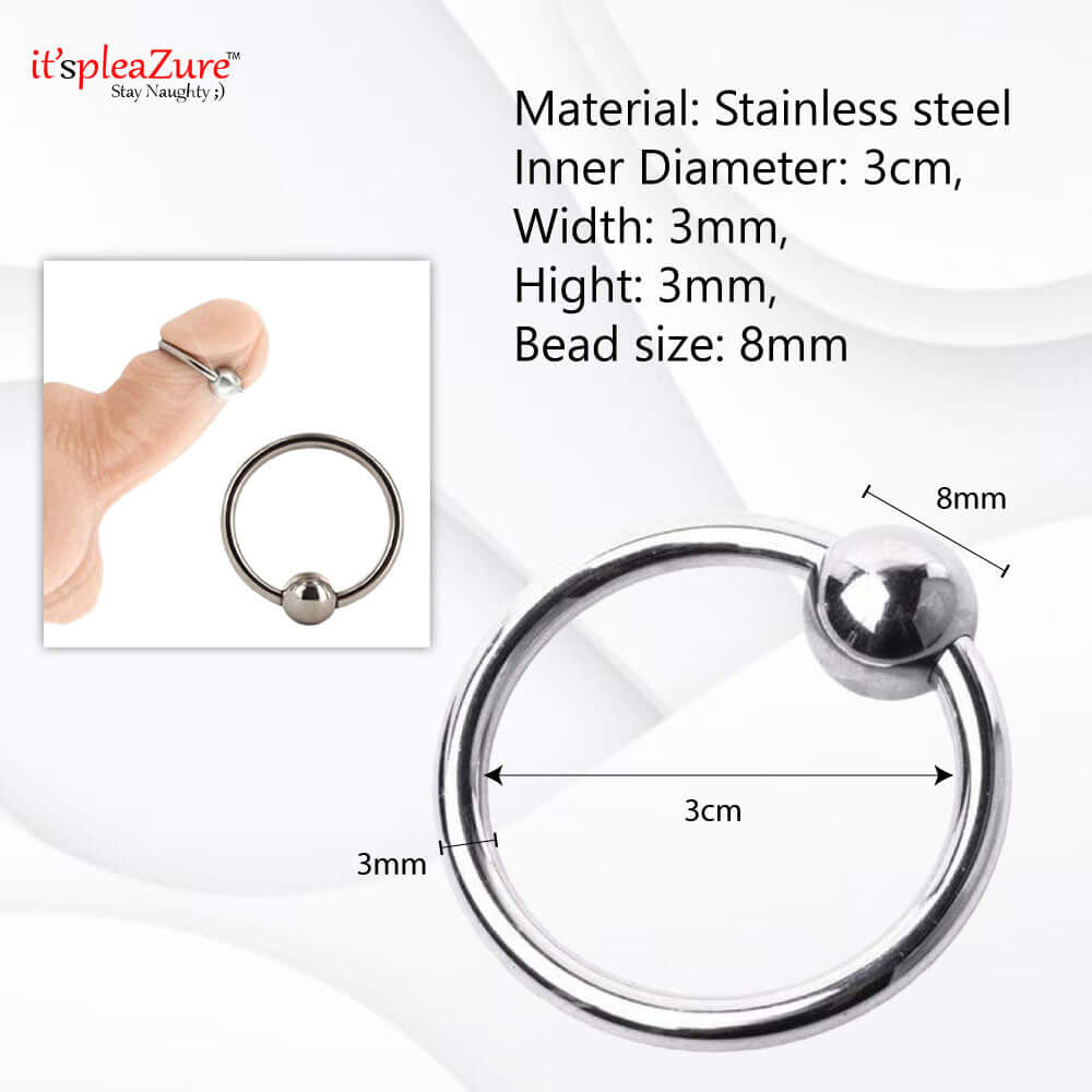Itspleazure 3cm Stainless Steel 1 Bead Penis Delay Ring