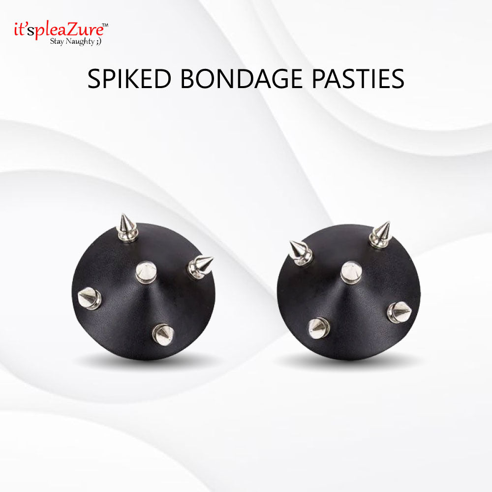 Itspleazure Black Leather Spiked Bondage Pasties 